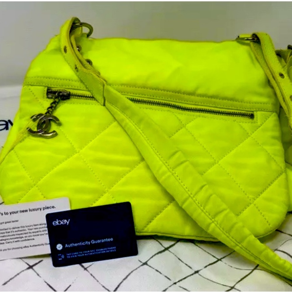 Chanel 2007 Lime Yellow Neon Quilted Messenger Bag 11 Series diaper bag